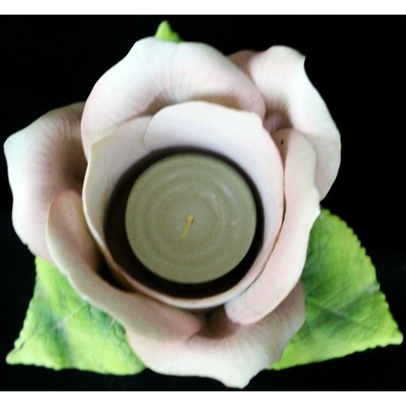 VTG George Good Co Light Pink Porcelain Rose Flower Tealight Holder Figurine - Picture 8 of 12